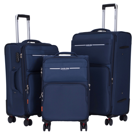 Trolere - Set 3 valize troler textil, bleumarin, 4 roți antișoc, 3 dimensiuni (S, M, L)