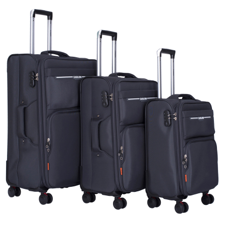 Trolere - Set 3 valize troler textil, gri, 4 roți antișoc, 3 dimensiuni (S, M, L)