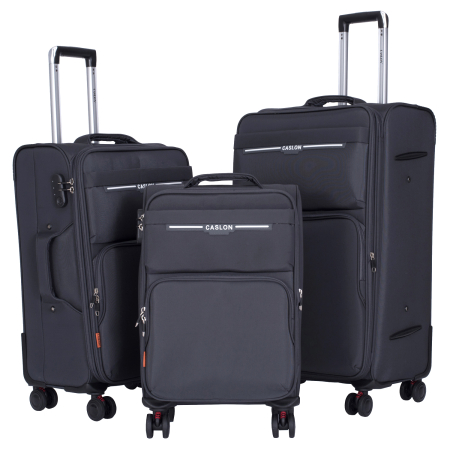 Trolere - Set 3 valize troler textil, gri, 4 roți antișoc, 3 dimensiuni (S, M, L)