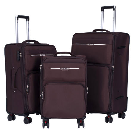 Trolere - Set 3 valize troler textil, maro, 4 roți antișoc, 3 dimensiuni (S, M, L)
