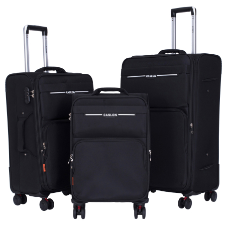 Trolere - Set 3 valize troler textil, negru, 4 roți antișoc, 3 dimensiuni (S, M, L)