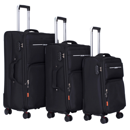 Trolere - Set 3 valize troler textil, negru, 4 roți antișoc, 3 dimensiuni (S, M, L)