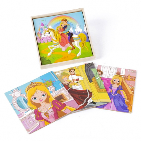 Jucării - Set 4 puzzle din lemn Prințul și Prințesa JC45