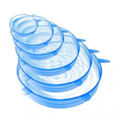 Depozitare - Set 6 capace flexibile din silicon, reutilizabile, albastru transparent