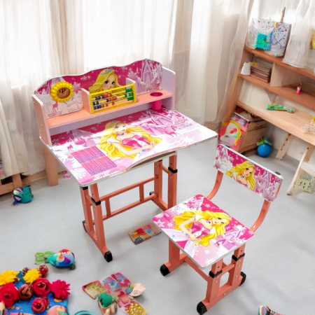 Pentru copii - Set birou cu scăunel, metalic + MDF, 69x45 cm, reglabil pe înălțime, MC06