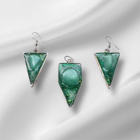 Bijuterii - Set cercei și pandantiv cu cristal verde de Aventurin lucrate manual BM01