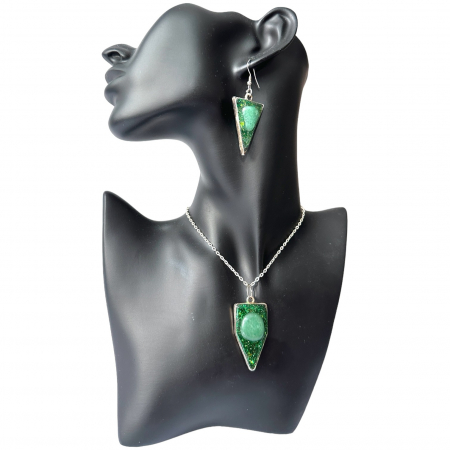 Bijuterii - Set cercei și pandantiv cu cristal verde de Aventurin lucrate manual BM01