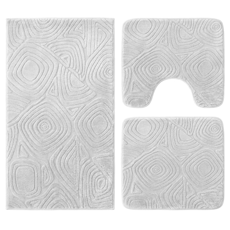 Baie - Set covoare baie antiderapante, 3 piese, alb, textură soft triunghi