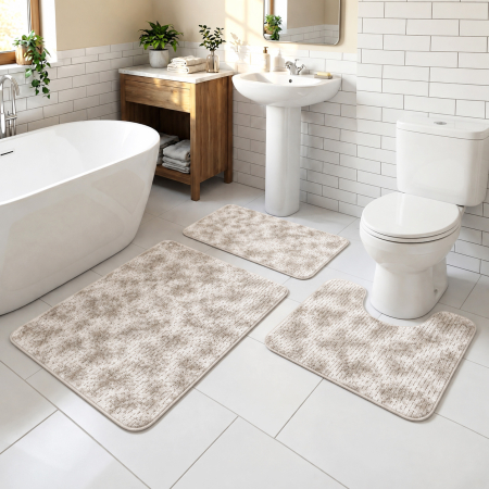 Set covoare baie antiderapante, 3 piese, model abstract, bej-taupe, CBA422 [1]