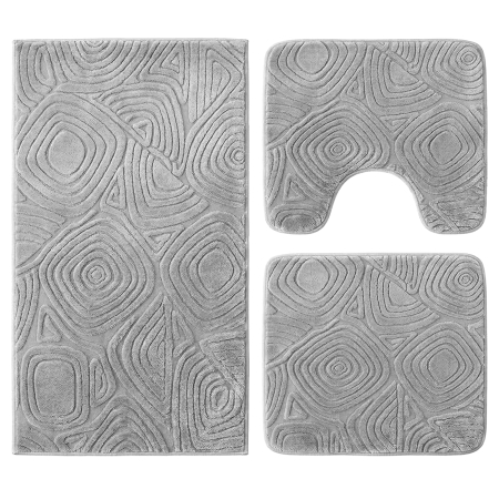 Baie - Set covoare baie antiderapante, 3 piese, gri, textură soft triunghi