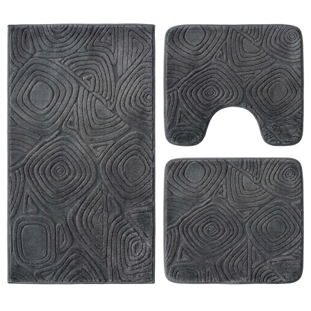 Baie - Set covoare baie antiderapante, 3 piese, antracit, textură soft triunghi