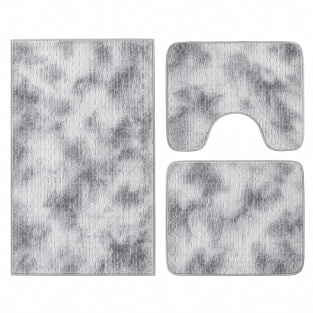 Covoare baie - Set covoare baie antiderapante, 3 piese, model abstract, gri, CBA424