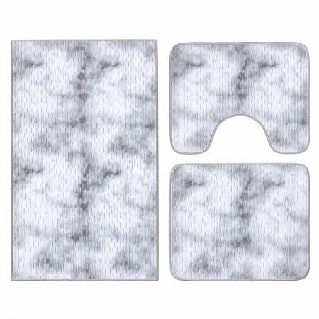 Covoare baie - Set covoare baie antiderapante, 3 piese, model abstract, gri, CBA424