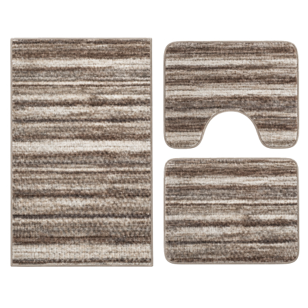 Covoare baie - Set covoare baie antiderapante, 3 piese, model dungi, maro-bej, CBA426