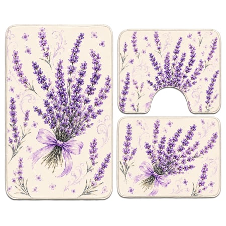 Covoare baie - Set covoare baie antiderapante, 3 piese, model Buchet de Lavandă, CBA126