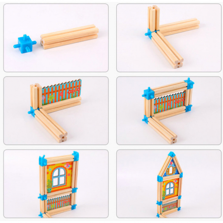Pentru copii - Set de construcție din lemn Micul Arhitect 128 piese JC82