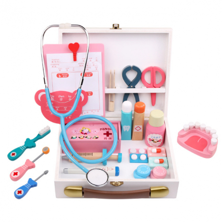Jucării - Set trusă dentist de jucărie din lemn cu 20 de accesorii JC56