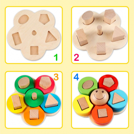 Pentru copii - Sortator din lemn forme geometrice Floricica Veselă JC16