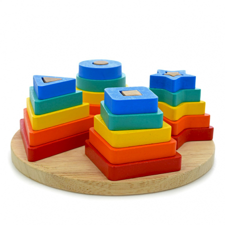 Pentru copii - Sortator din lemn Montessori rotund 4 coloane JC17