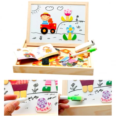 Pentru copii - Tabliță magnetică cu față dublă puzzle JC84
