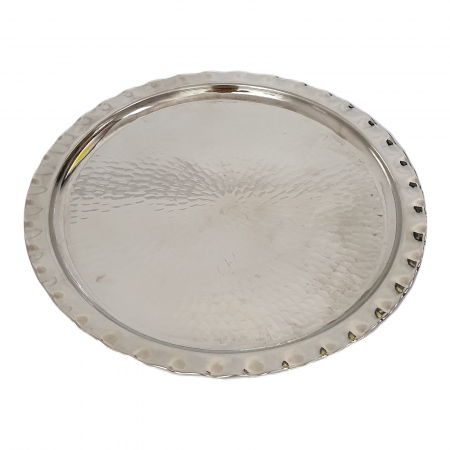 Produse din cupru - Tavă rotundă din cupru alb lucrată manual diametru 34 cm CTR45