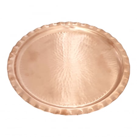 Produse din cupru - Tavă rotundă din cupru lucrată manual diametru 34 cm CTR49