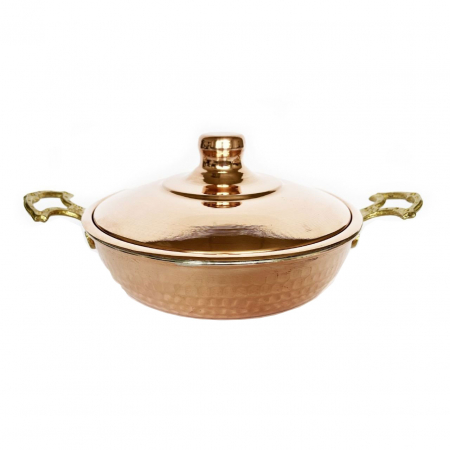 Produse din cupru - Tigaie cu capac din cupru lucrată manual 18 cm CTR09