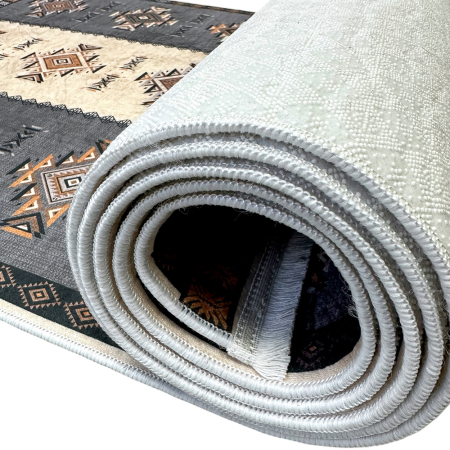 Traversă hol antiderapantă, 400 cm, model etnic, gri cu bej [5]
