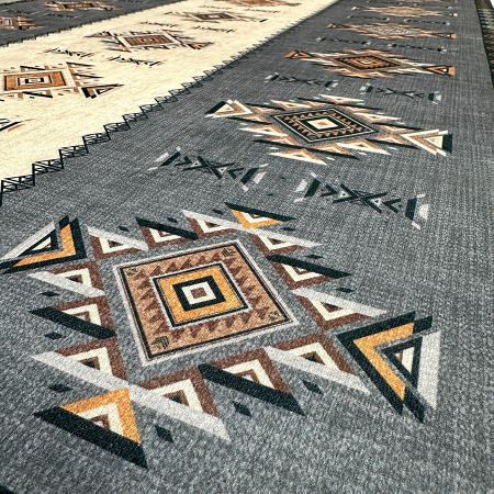 Covoare antiderapante - Traversă hol antiderapantă, 400 cm, model etnic, gri cu bej