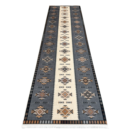 Traversă hol antiderapantă, 400 cm, model etnic, gri cu bej [6]