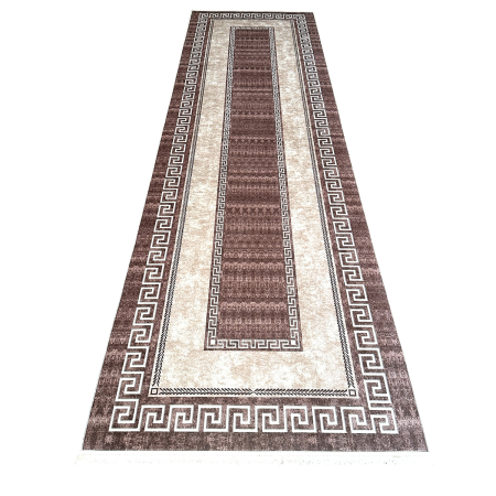 Traversă hol antiderapantă, 400 cm, model clasic geometric, bej-maro [6]