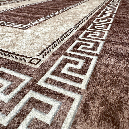 Covoare antiderapante - Traversă hol antiderapantă, 400 cm, model clasic geometric, bej-maro