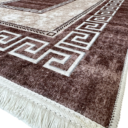 Covoare antiderapante - Traversă hol antiderapantă, 400 cm, model clasic geometric, bej-maro