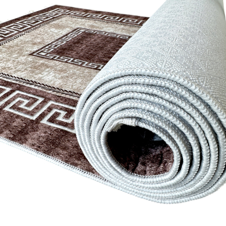 Traversă hol antiderapantă, 400 cm, model clasic geometric, bej-maro [5]