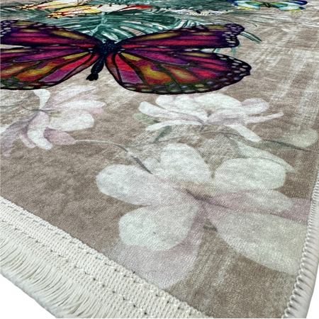 Covoare antiderapante - Traversă hol antiderapantă, 400 cm, model floral cu fluturi, multicolor