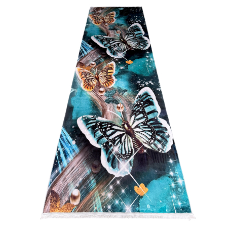 Traversă hol antiderapantă, 400 cm, Model cu Fluturi, Turcoaz, TRV2213 [6]