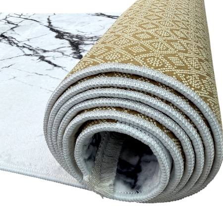 Traversă hol antiderapantă, 400 cm, model marmură, alb cu negru [7]