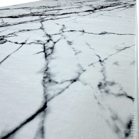 Covoare antiderapante - Traversă hol antiderapantă, 80x300 cm, alb cu negru, model marmură