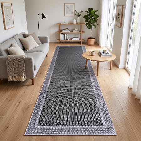 Covoare antiderapante - Traversă hol antiderapantă, 80x300 cm, cu Aspect de Sisal, Țesătură plată, Gri, TRV5032