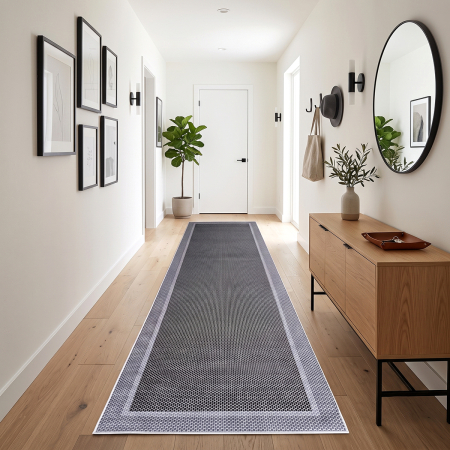 Covoare antiderapante - Traversă hol antiderapantă, 80x300 cm, cu Aspect de Sisal, Țesătură plată, Gri, TRV5032