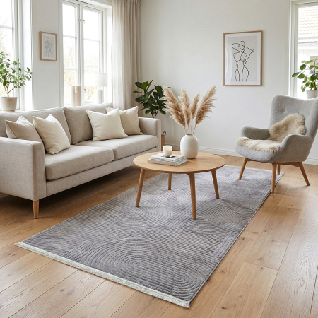 Covoare antiderapante - Traversă hol antiderapantă, 80x300 cm, soft 3D, model acolade, gri