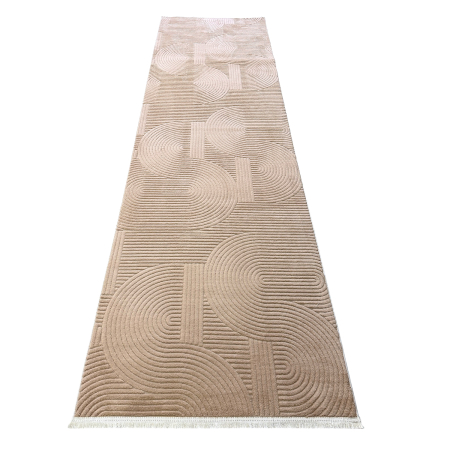 Covoare antiderapante - Traversă hol antiderapantă, 80x300 cm, soft 3D, model acolade, crem