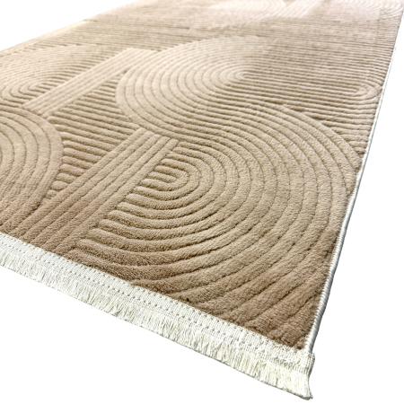 Covoare antiderapante - Traversă hol antiderapantă, 80x300 cm, soft 3D, model acolade, crem