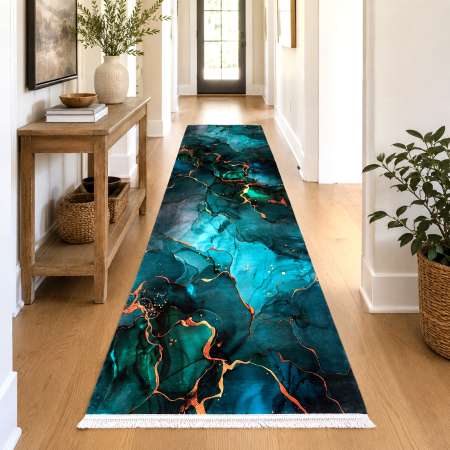 Traversă hol antiderapantă, 80x300 cm, Model Abstract Turcoaz, TRV2092 [0]