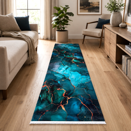 Traversă hol antiderapantă, 80x300 cm, Model Abstract Turcoaz, TRV2092 [1]