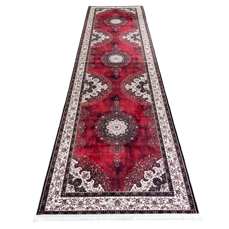 Covoare antiderapante - Traversă hol antiderapantă, 80x300 cm, model clasic oriental roșu