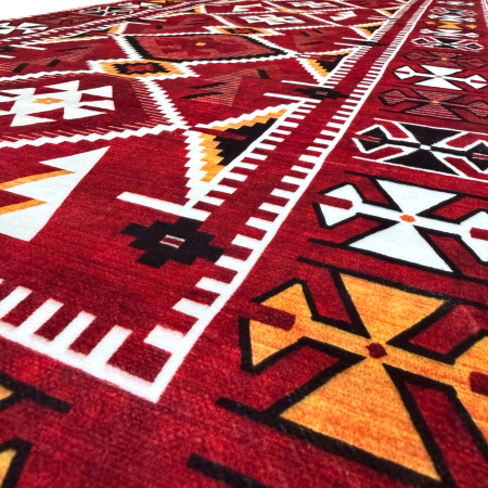 Covoare antiderapante - Traversă hol antiderapantă, 80x300 cm, Model Boho Roșu, TRV2312