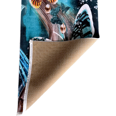 Covoare antiderapante - Traversă hol antiderapantă, 80x300 cm, model fluturi turcoaz, 80x300 cm, TRV2212