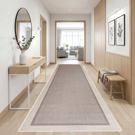 Covoare antiderapante - Traversă hol antiderapantă, 80x300 cm, cu Aspect de Sisal, Țesătură plată, Bej, TRV5012