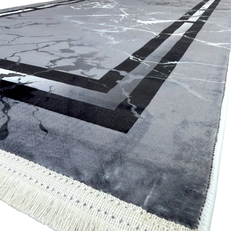 Covoare antiderapante - Traversă hol antiderapantă, 80x300 cm, model marmură gri cu chenare negre